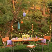 festive outdoor table setting - garden decoration stock pictures, royalty-free photos & images