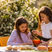 filles servant des boissons et des collations tout en profitant du soleil dans le jardin - garden decoration photos et images de collection