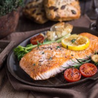 fillet of salmon with vegetable - food stock pictures, royalty-free photos & images