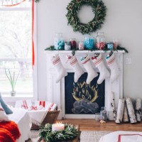 fireplace with stockings - home decoration stock pictures, royalty-free photos & images