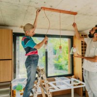 fixing lighting equipment in our home - home decoration stock pictures, royalty-free photos & images