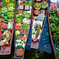 floating market on a canal in thailand,vegetables and fruit - food stock pictures, royalty-free photos & images