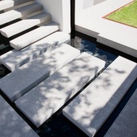 floating stairs over outdoor pond in backyard - garden decoration stock pictures, royalty-free photos & images