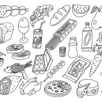 food and drink doodles, black and white culinary illustrations - food stock illustrations