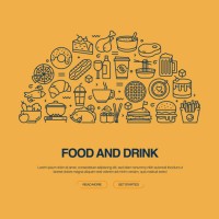 food and drink related vector banner design concept. global multi-sphere ready-to-use template. web banner, website header, magazine, mobile application etc. modern design. - junk food stock illustrations