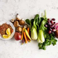 food ingredients on white, marble background - food stock pictures, royalty-free photos & images