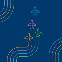 four airplanes flying up on navy blue - travel stock illustrations