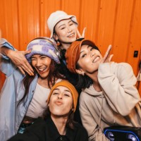 four female friends taking a selfie - fashion stock pictures, royalty-free photos & images