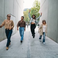 four friends are having fun together outdoor - fashion stock pictures, royalty-free photos & images