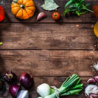 frame of assorted fresh vegetables on rustic wooden table - food stock pictures, royalty-free photos & images