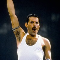 Freddie Mercury of the group Queen performs at the Live Aid concert on July 13, 1985 in London, England.