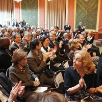 French composer and conductor Pierre Boulez is congratuleted by the audience one day after his 85th birthday on March 27, 2010 in Vienna. Pierre...
