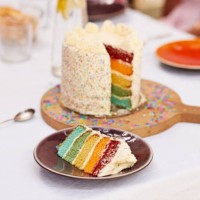 fresh birthday cake with slice on dining table - garden decoration stock pictures, royalty-free photos & images