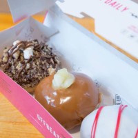 Fresh Doughnuts baked daily at Offbeat Donut Co at Pearse Street Station on 3rd April 2017 in Dublin, Republic of Ireland. Dublin is the largest city...