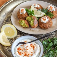 fresh falafel with lemon and yogurt dip - food stock pictures, royalty-free photos & images