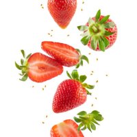 fresh strawberries in air - food stock pictures, royalty-free photos & images