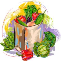 fresh vegetables in paper bag - food stock illustrations
