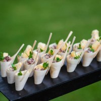 fried calamari scampi bamboo cone appetisers canapés served - food stock pictures, royalty-free photos & images
