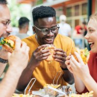 friends and fast food - junk food stock pictures, royalty-free photos & images