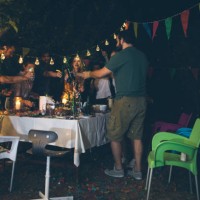 friends at birthday party - garden decoration stock pictures, royalty-free photos & images