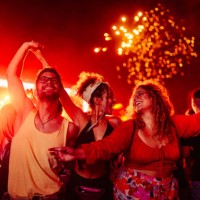 friends celebrating on a night out. - concert stock pictures, royalty-free photos & images