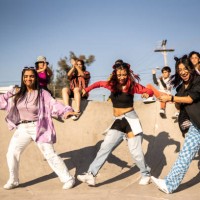 friends dancing and having fun during street party at skateboard park - fashion stock pictures, royalty-free photos & images
