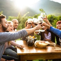 friends doing a wine tasting - food stock pictures, royalty-free photos & images