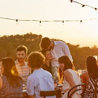 friends enjoying at dinner party - food stock pictures, royalty-free photos & images