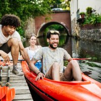 friends getting ready to go paddling in kayak - travel stock pictures, royalty-free photos & images