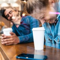 friends having fun together in a coffee shop - junk food stock pictures, royalty-free photos & images