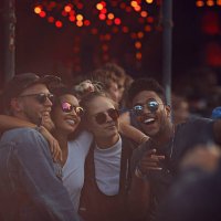 friends making selfie at concert - concert stock pictures, royalty-free photos & images