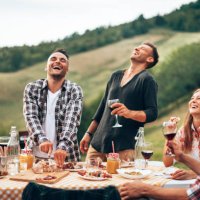 friends toasting at the picnic - food stock pictures, royalty-free photos & images