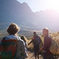 friends trekking in the mountains and laughing - travel stock pictures, royalty-free photos & images