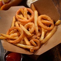 frings - french fries, onion rings and a hotdog - junk food stock pictures, royalty-free photos & images