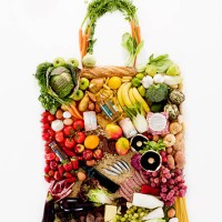 fruit and vegetables in shape of shopping bag - food stock pictures, royalty-free photos & images