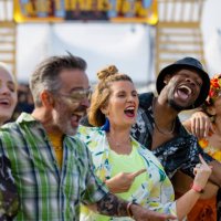 fun at a festival - concert stock pictures, royalty-free photos & images