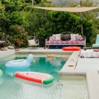 fun looking pool and poolside - garden decoration stock pictures, royalty-free photos & images