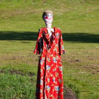 funny scarecrow stand in the garden - garden decoration stock pictures, royalty-free photos & images