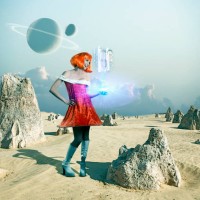 futuristic pacific islander woman standing on barren planet - fashion stock pictures, royalty-free photos & images