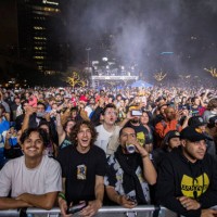 General view of the crowd as Wu-Tang Clan performs on stage on the final night of the 