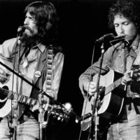 George Harrison and Bob Dylan perform onstage at the Concert for Bangladesh which was held at Madison Square Garden on August 1, 1971 in New York...