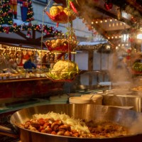 german xmas market food on a stall in bielefeld - food stock pictures, royalty-free photos & images