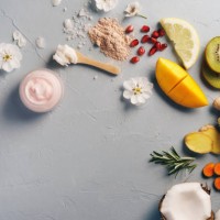 ginger and mango skin care product with blossom - food stock pictures, royalty-free photos & images