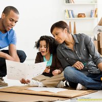 girl and parents building furniture - home decoration stock pictures, royalty-free photos & images