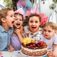 girl celebrating birthday with friends - garden decoration stock pictures, royalty-free photos & images