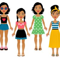 girl in summer clothes - hairstyle stock illustrations