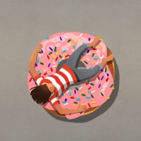 girl relaxing on large donut with sprinkles - junk food stock illustrations