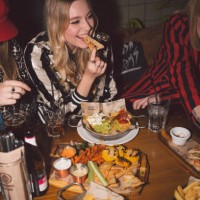 girlfriends on a night out - food fotografías e imágenes de stock