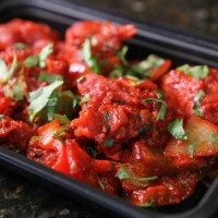 Gobi Manchurian is pictured in a take-out container from Little India Express in Lexington, MA on Dec. 13, 2017.