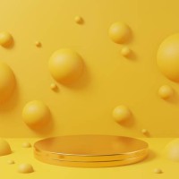 golden podium on yellow background with spheres. perfect for beuty products demonstration. - fashion stock pictures, royalty-free photos & images